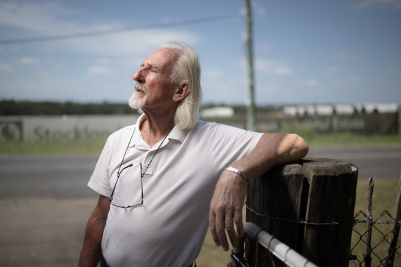 Left behind: Ted Pochodyla outside his property in Kemps Creek on Sydney’s south-west fringe.