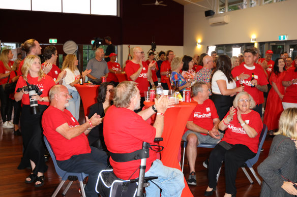 ALP faithful gather at Medina Hall to await Roger Cook, after he was  re-elected as WA Premier.