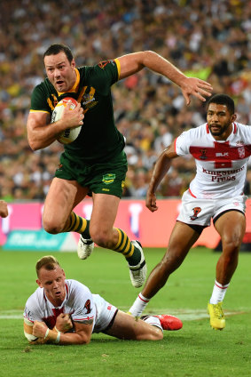 Boyd Cordner playing for the Kangaroos in the Rugby League World Cup against England.