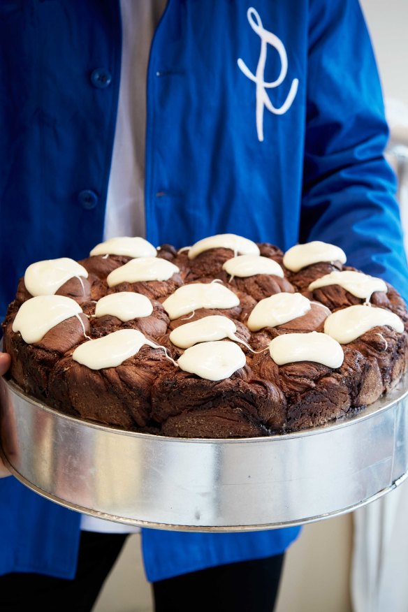 The cinnamon babka with cream cheese icing.