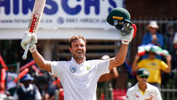 Imperious: AB de Villeirs celebrates his century on the third day in Port Elizabeth.