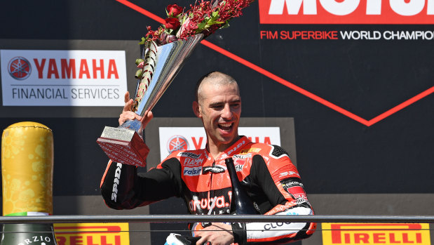 Dream run: Marco Melandri celebrates after getting off to a perfect start in round one of the Superbike World Championship.