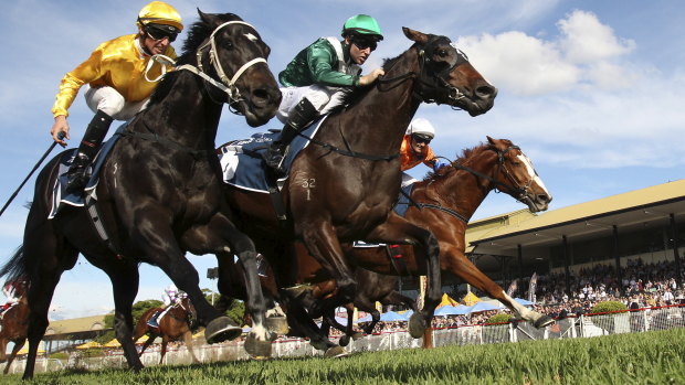Horses in action at Eagle Farm Racecourse a few years ago.