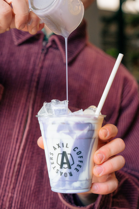 Axil Coffee’s iced taro drink tastes “like popcorn”.