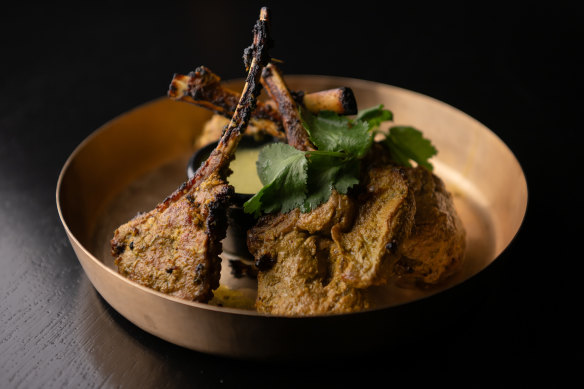 Smoky Hariyali lamb chops are cooked in the tandoor.