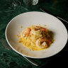 Mister Bianco’s saffron spaghettini with prawns, lemon butter and bottarga.