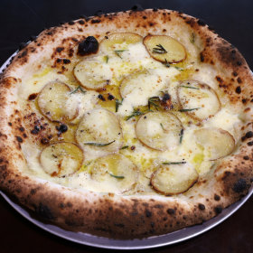 Potato and gorgonzola pizza. 