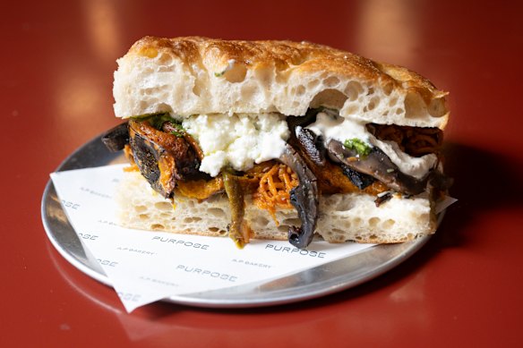 The number 2 vegetable sandwich, pictured with the addition of ricotta. 