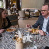 WAtoday reporter Jesinta Burton and HBF chief executive Lachlan Henderson at The Westin Hotel’s Haven Lounge.