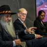Senator Patrick Dodson along with Liberal Senator Andrew Bragg, former High Court Judge, Kenneth Hayne and Aboriginal lawyer and advocate Teela Reid discuss the government’s Special Envoy on the Implementation of the Uluru Statement from the Heart and The Voice referendum at Arnold Bloch Leibler.
