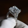Hamish Sharma,Head of Important Jewels from Leonard Joel, Sydney. Hamish with 25ct diamond, the largest ever auctioned in Australia It is due to go under the hammer April 20 with an asking price in excess of $1M. SMH / Photo by Peter Braig . 15 April 2021