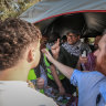 Palestinian and Israeli supporters confront each other at Monash University on Wednesday.