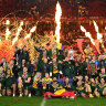 The winners of the Rugby League World Cup in the men’s, woman’s and wheelchair events at Old Trafford in Manchester, England on November 19, 2022.