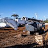 A piling rig targeted in a firebombing in Geelong at the weekend.
