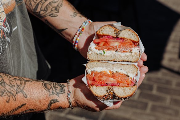 A cross-section of the salmon bagel at Hendrix.