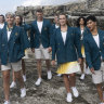 Australian athletes in the Olympic opening ceremony uniforms.