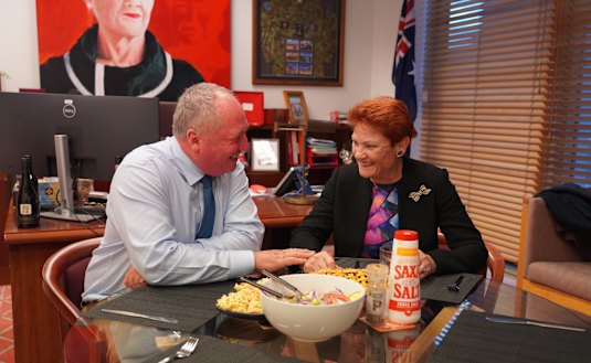 Barnaby Joyce, the Nationals-to-One Nation pathfinder, and Pauline Hanson enjoyed a steak cooked on her sandwich press in November.