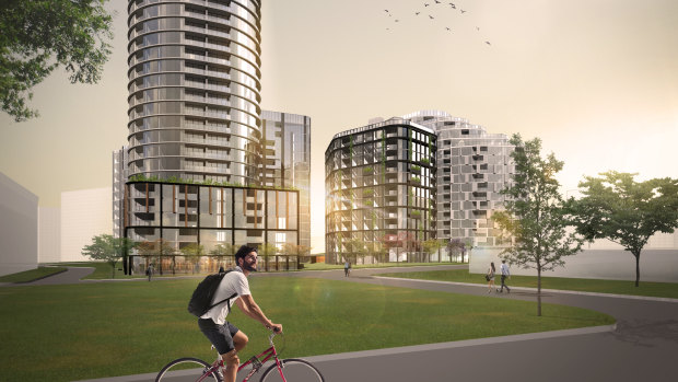 An artist's impression of Geocon's Wova development in Woden, which was approved in September. The developer now wants to tweak the height of one of the complex's four buildings. 