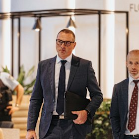 Theo Hourmouzis, general manager of Anthropic Australia leaving the Royal Commission on Antisemitism and Social Cohesion.