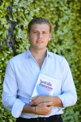 Jake Thrupp with the anthology of essays he edited, Australia Tomorrow.