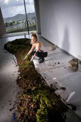 Belle Bassin installs her work at TarraWarra Museum of Art.