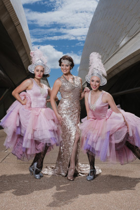 Julie Lea Goodwin, principal soprano with Opera Australia, with dancers Breanna Skewes and Grace Robinson, who perform in The Merry Widow.