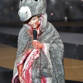 Masiero was on stage to present the award for best costume, wearing a donkey outfit, before she stripped before the audience.