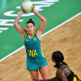 Madison Robinson of Australia in action against Jamaica on day seven of the XXI Commonwealth Games.