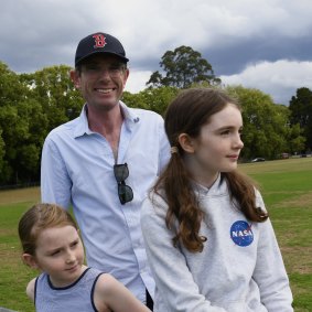 Perrottet with daughters Amelia, 10 and Charlotte, 12.