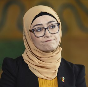 Senator Fatima Payman during a press conference at Parliament House in Canberra on Thursday.