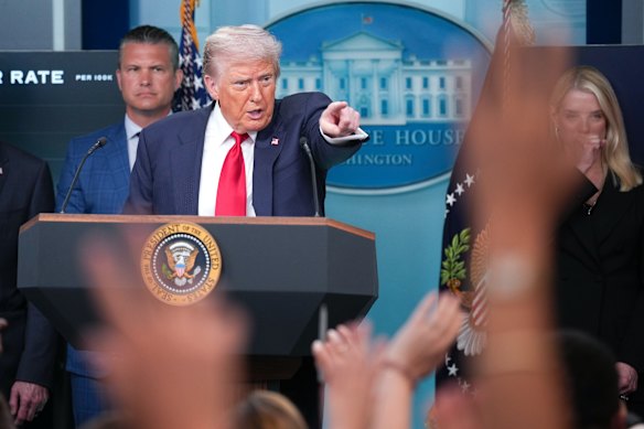 Trump at a press conference.