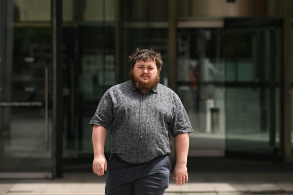 Riley Gall, a former Domino’s employee and lead plaintiff in the class action against the pizza giant, outside the Federal Court on Wednesday.