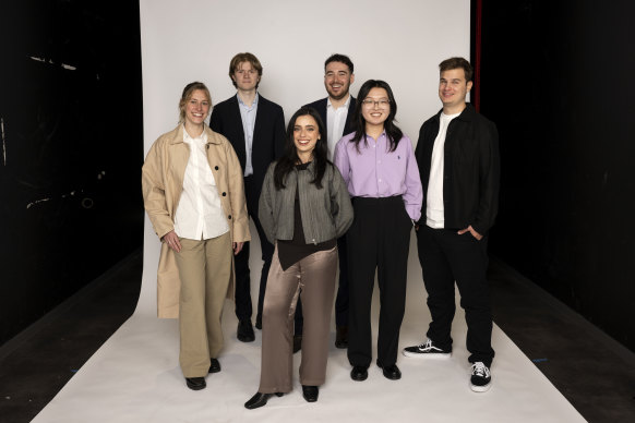 Sydney Morning Herald trainees Frances Howe, Penry Buckley, Kayla Olaya, Nick Newling, Cindy (Xunzhi) Yin and Daniel Lo Surdo.