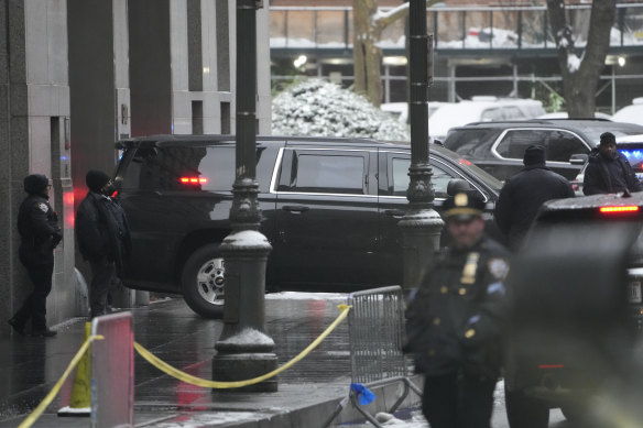 Former president Donald Trump’s motorcade leaves Manhattan federal court in New York.