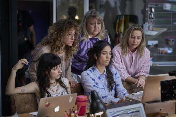 Opal (BeBe Bettencourt), Christine (Maria Angelico), Jeeet (Olivia Junkeer), Penny (Bryony Skillington) and Evelyn (Asher Keddie) in <i>Strife</i>.