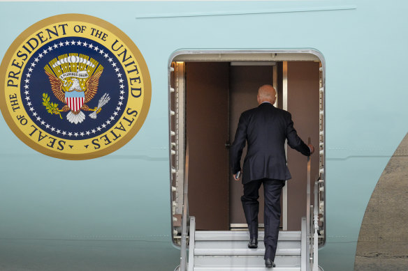 President Joe Biden boards Air Force One at Andrews Air Force Base on Tuesday.