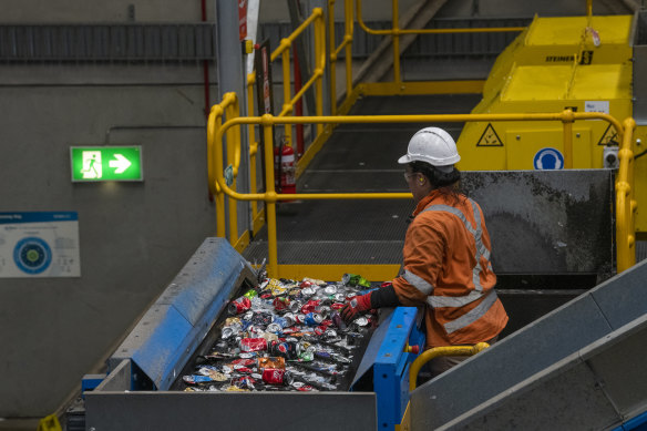 'Keep them loose': Don't bundle your recycling waste in plastic. It can gum up sorting plants, such as Cleanaway's processing facility in Sydney's Eastern Creek.