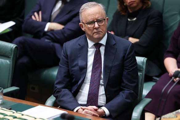 Anthony Albanese on Monday during a condolence motion for victims of the Bondi terror attack.
