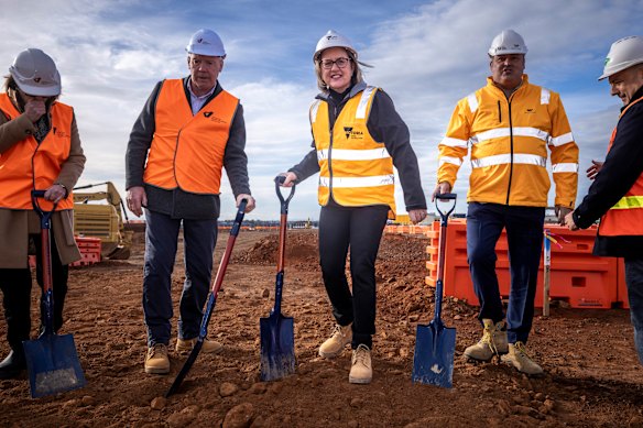 Former premier Jacinta Allan at the site of the new Melton Hospital in Cobblebank last year.