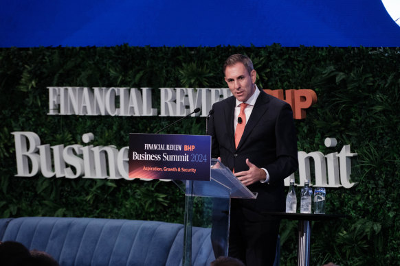 Treasurer Jim Chalmers addressing the Financial Review business summit on Monday.