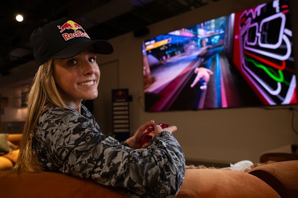 Chloe Covell playing herself in the new Tony Hawk Pro Skater game. 