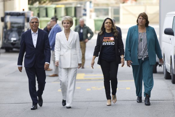 No campaign figures Warren Mundine, Michaelia Cash, Jacinta Nampijinba Price and Kerrynne Liddle at an event in Perth.