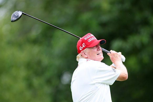 Donald Trump playing on the Bedminster course in 2023.