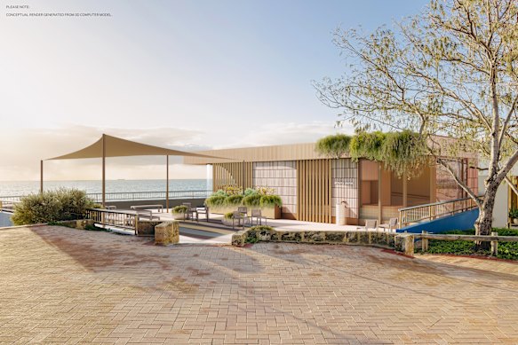 Una impresión artística de cómo podría verse la sauna Alchemy propuesta sobre North Cottesloe Surf Life Saving Club.