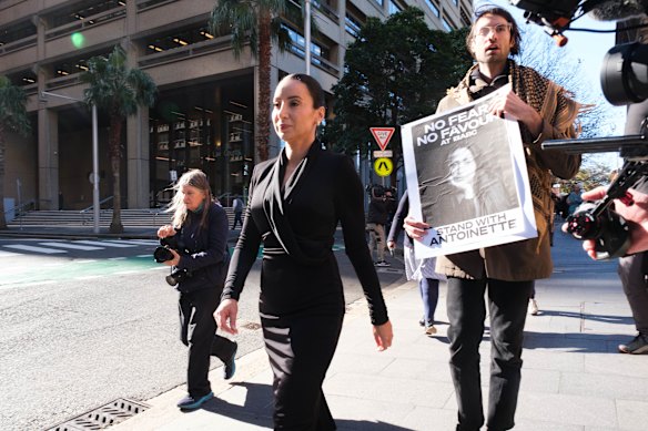 Antoinette Lattouf leaves the Federal Court in Sydney after her court win against the ABC on Wednesday.