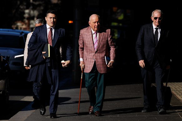 Alan Jones arrives at court on Thursday.