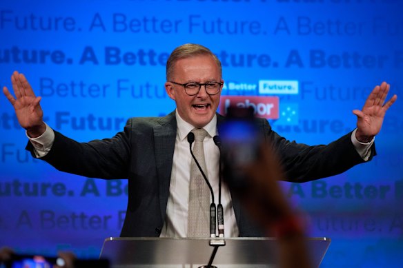 Anthony Albanese speaks on election night.