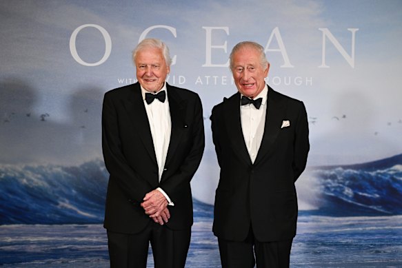 David Attenborough (left) and King Charles attend the world premiere of Ocean with David Attenborough in London.