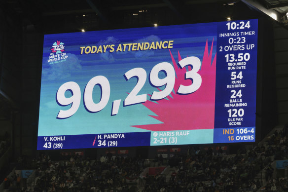 A huge crowd watched India and Pakistan play in the T20 World Cup at the MCG in 2022.