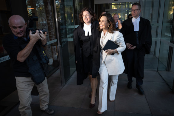 Lisa Wilkinson outside the Federal Court in Sydney on Monday.